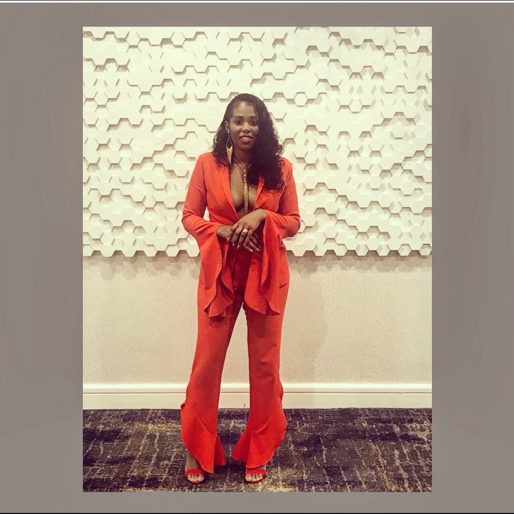 Missguided suit  red with ruffle sleeves